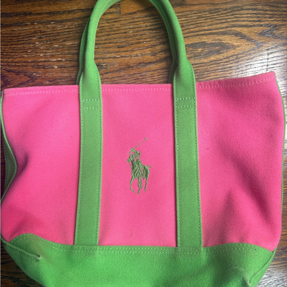 Ralph Lauren Pink and Green Canvas Tote